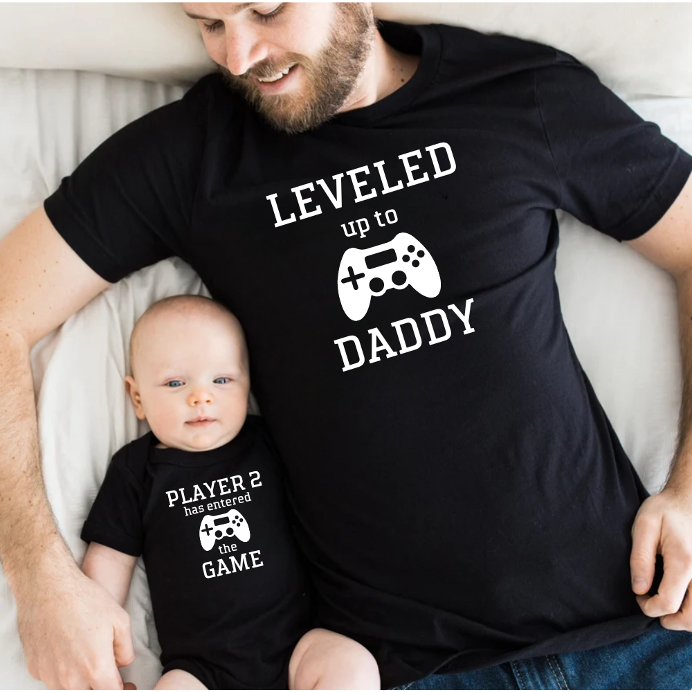 Leveled up to Daddy T shirt Daddy and Me T-shirts Daddy's T