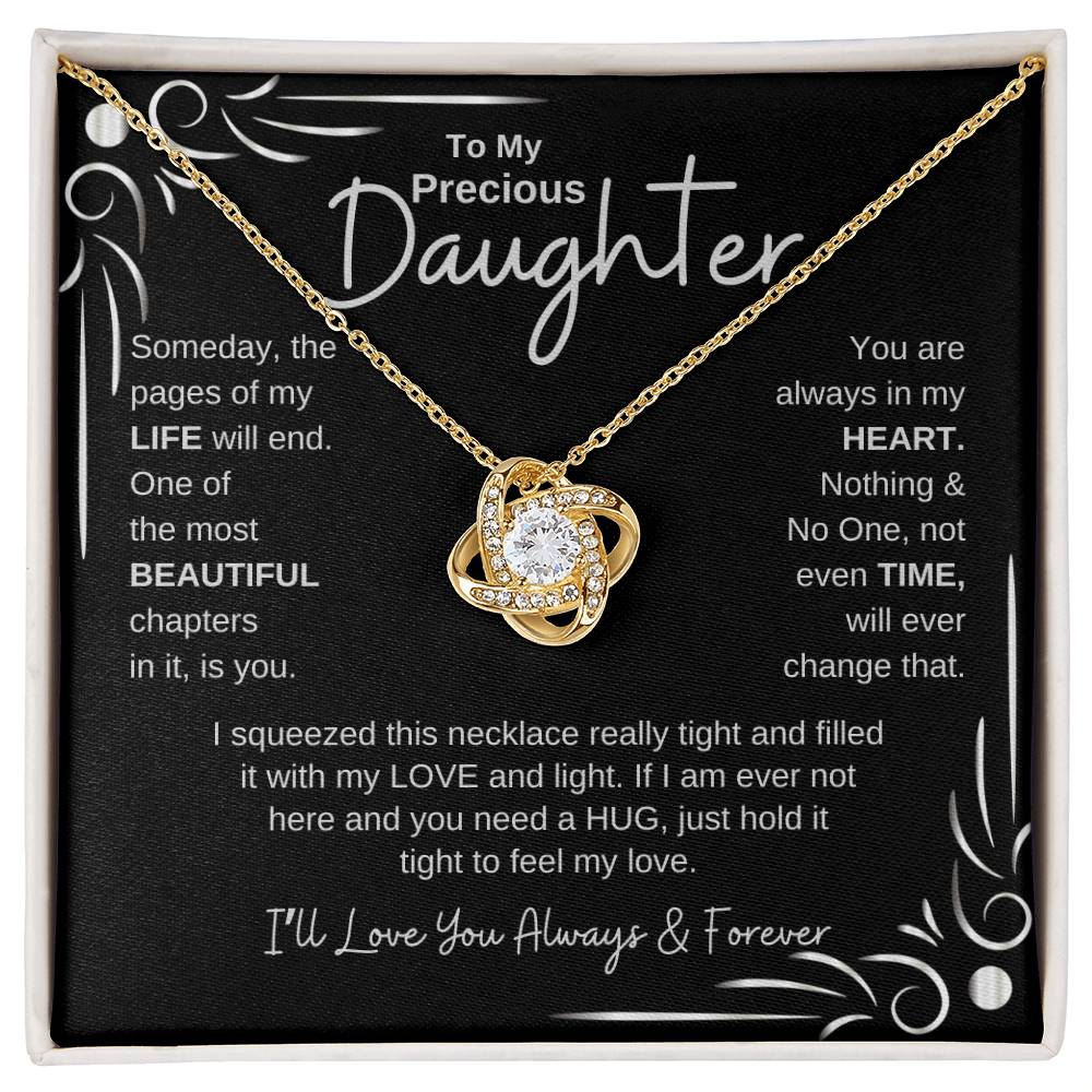 To My Precious Daughter | Love Knot Necklace | White on Black