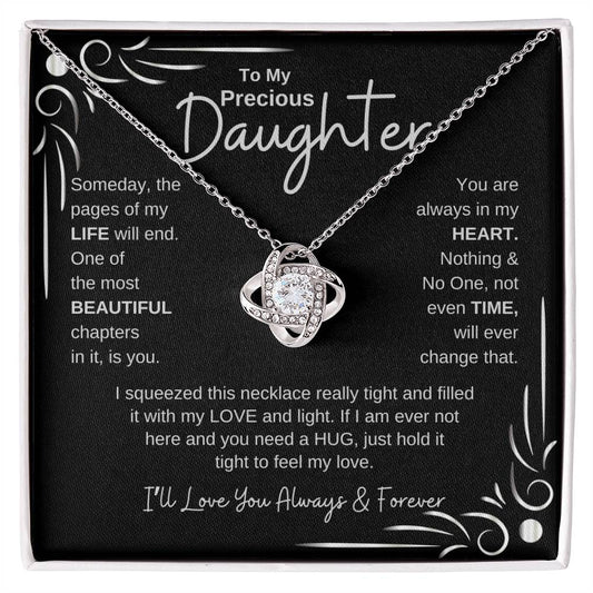 To My Precious Daughter | Love Knot Necklace | White on Black