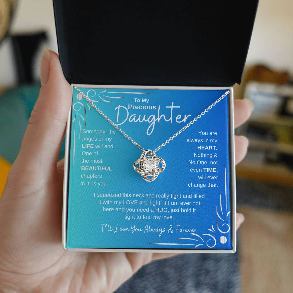 To My Precious Daughter | Love Knot Necklace | Gift For Daughter | Blue & Teal