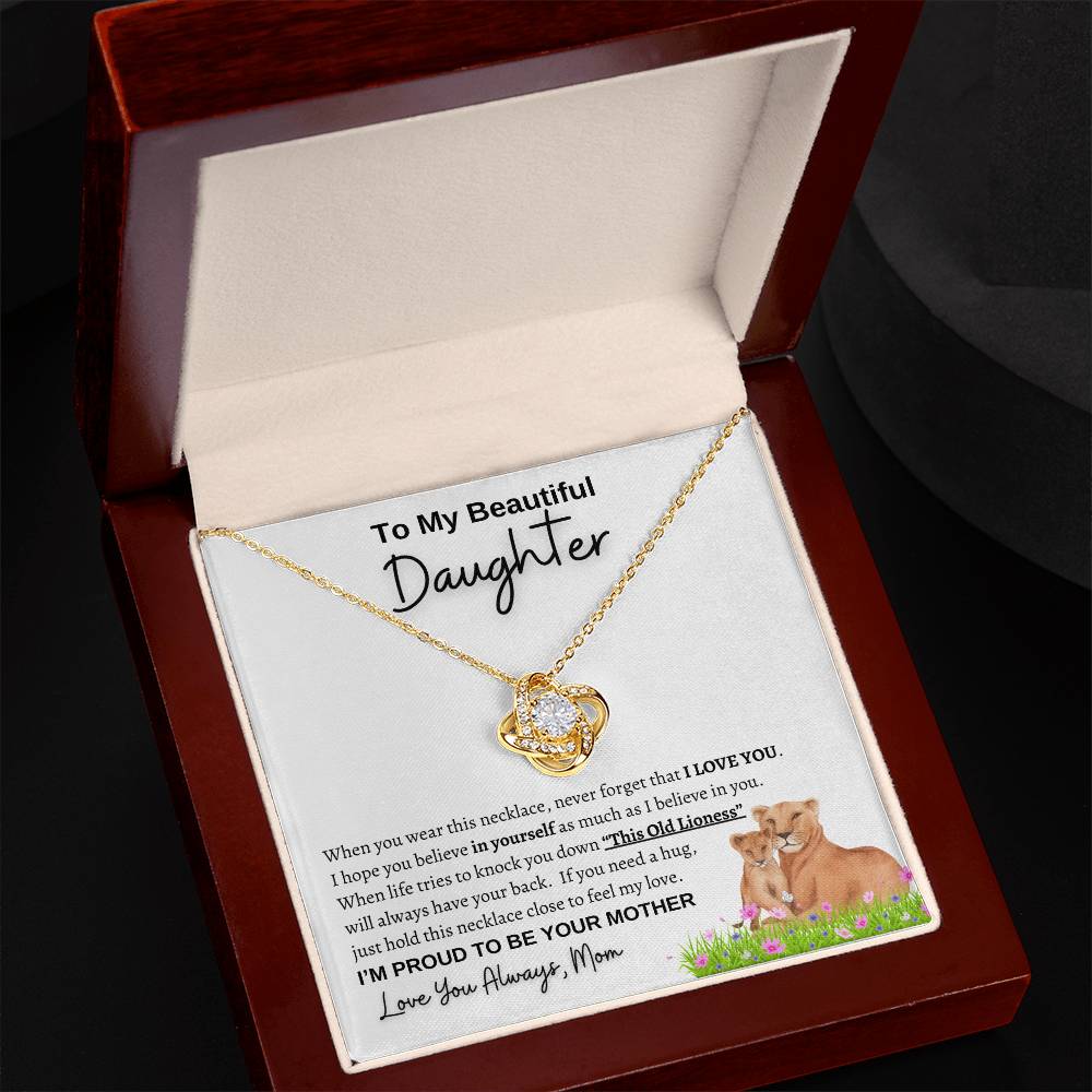 To my daughter from mom | Lioness | Love Knot Necklace