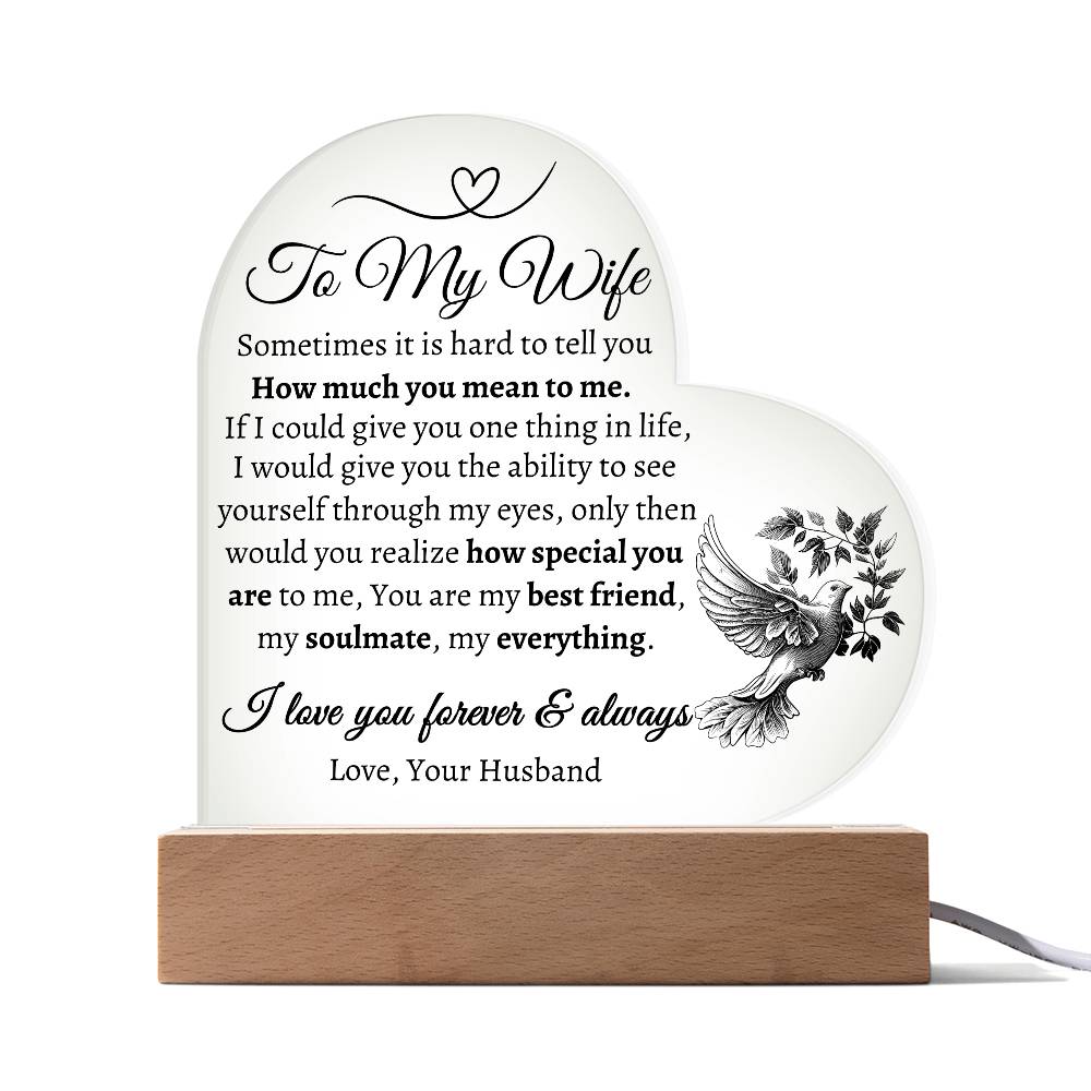 To My Wife | Heart shaped Acrylic Plaque | Love Your Husband