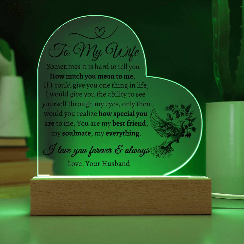 To My Wife | Heart shaped Acrylic Plaque | Love Your Husband