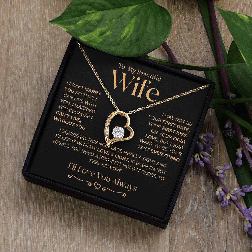 To My Beautiful Wife | Generic From Line | Forever Love Necklace | Gold on Black